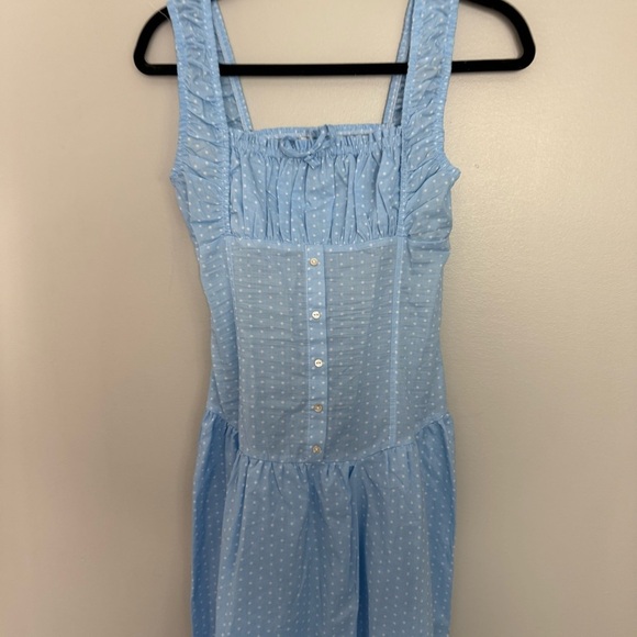 NWT Frankie’s Bikinis Dress Christabelle Gauze Maxi Corset in Blue Polka Dot - Picture 3 of 7